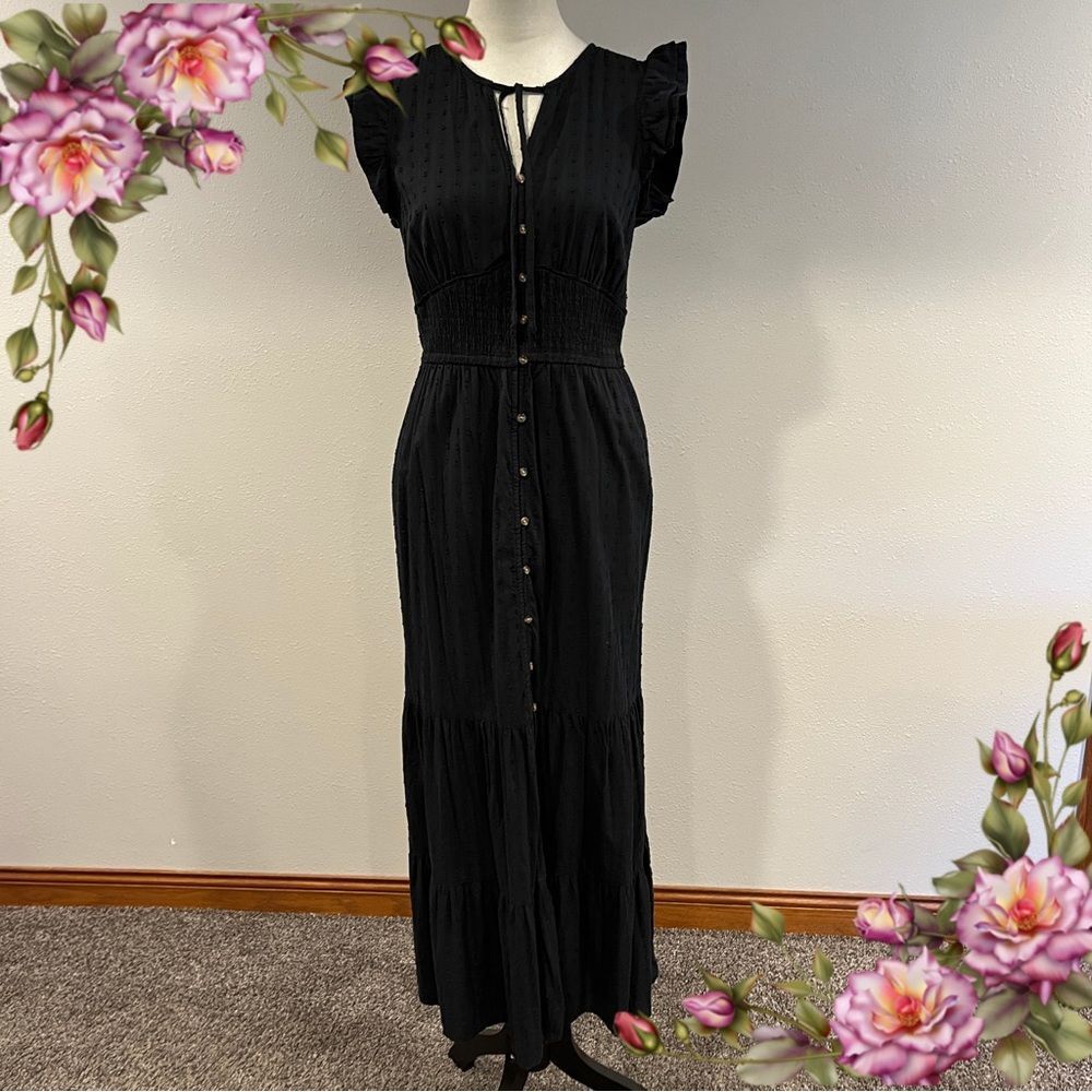 Sonoma Black Maxi Dress with Button Front